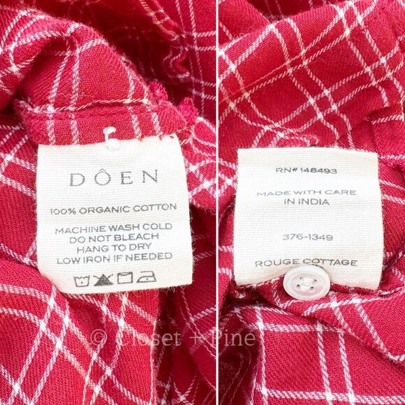 Doen Holde Blouse Rouge Red Plaid Half Button Top Size Small - Picture 11 of 15